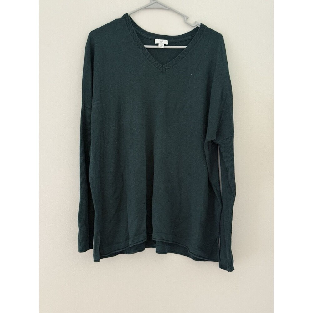 J.Jill Women V Neck Green Relaxed Fit Lightweight Pullover Sweater Cotton Tall M